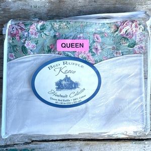 Keeco green floral queen bed skirt new vintage